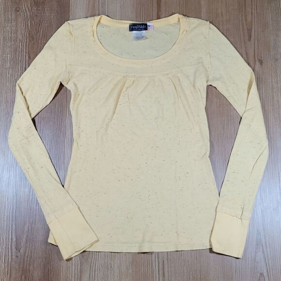 🔺️Realitee Yellow Lightweight Thermal Knit Long Sleeve Top Small - Picture 1 of 8